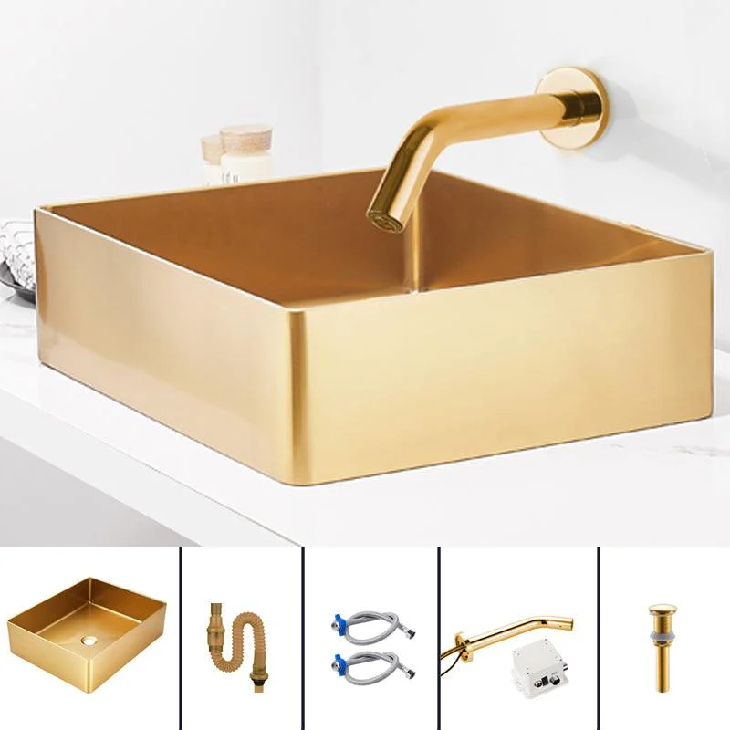 Contemporary Bathroom Sink Metal Rectangular Trough Sink with Pop-Up Drain -Bathlova