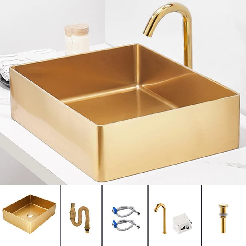 Contemporary Bathroom Sink Metal Rectangular Trough Sink with Pop-Up Drain -Bathlova