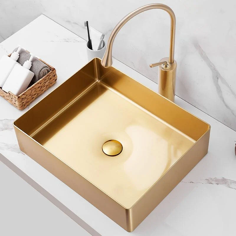 Contemporary Bathroom Sink Metal Rectangular Trough Sink with Pop-Up Drain -Bathlova