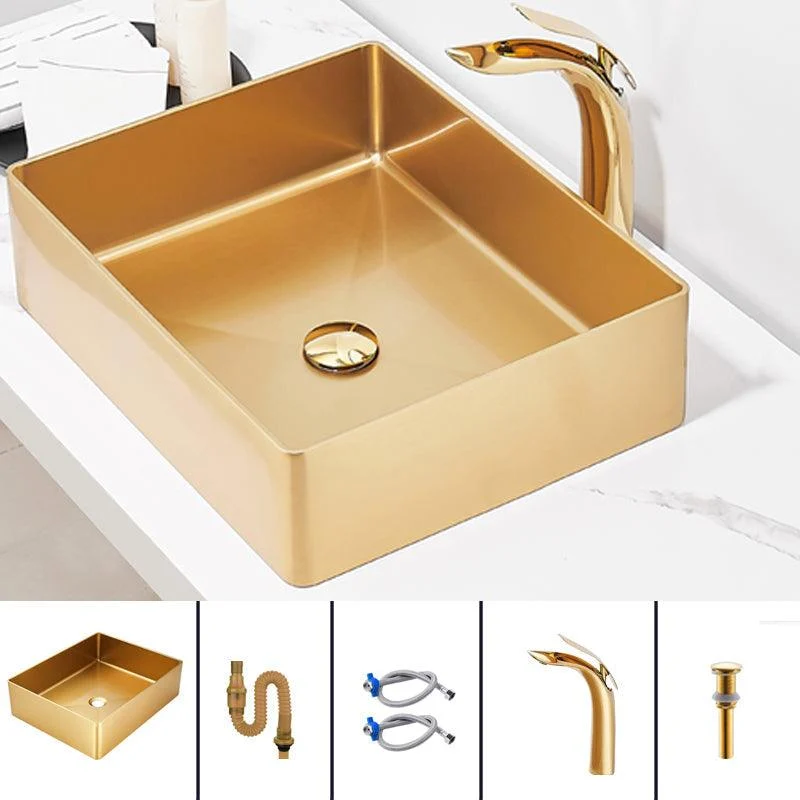 Contemporary Bathroom Sink Metal Rectangular Trough Sink with Pop-Up Drain -Bathlova