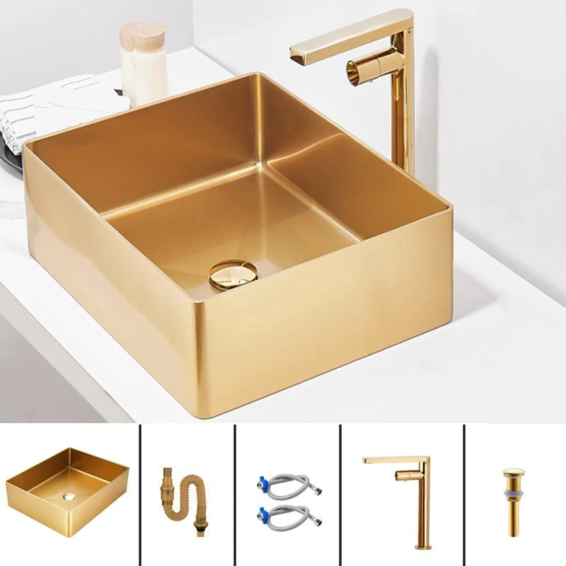 Contemporary Bathroom Sink Metal Rectangular Trough Sink with Pop-Up Drain -Bathlova