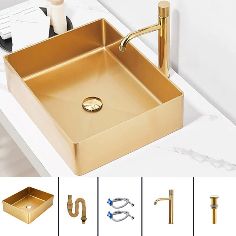 Contemporary Bathroom Sink Metal Rectangular Trough Sink with Pop-Up Drain -Bathlova