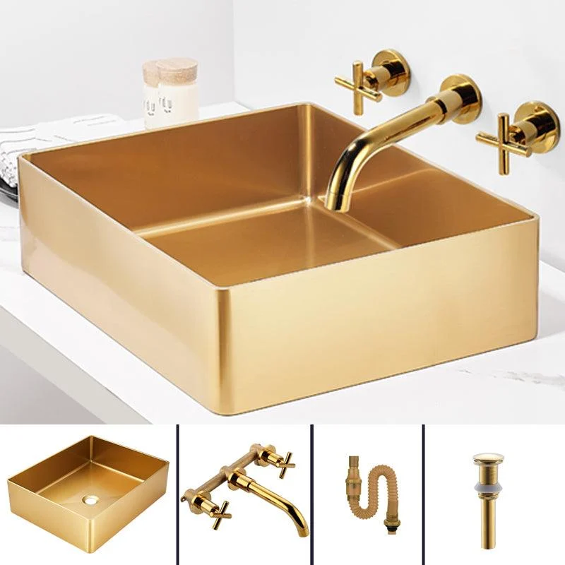 Contemporary Bathroom Sink Metal Rectangular Trough Sink with Pop-Up Drain -Bathlova