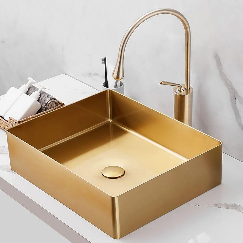 Contemporary Bathroom Sink Metal Rectangular Trough Sink with Pop-Up Drain -Bathlova