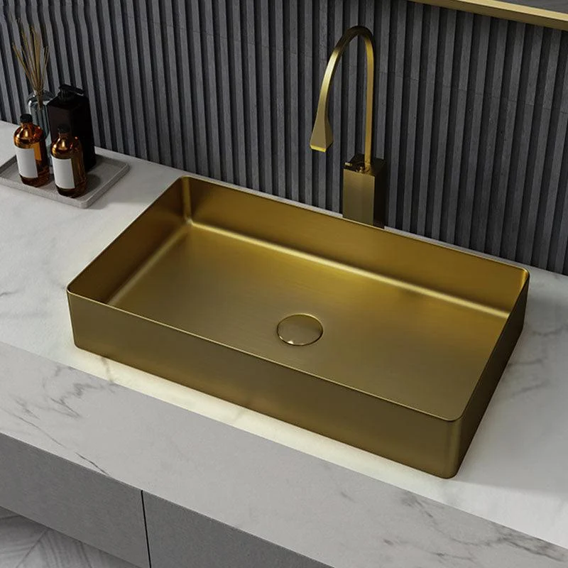 Contemporary Bathroom Sink Metal Rectangular Vessel Bathroom Sink with Pop-Up Drain -Bathlova