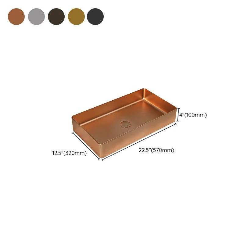 Contemporary Bathroom Sink Metal Rectangular Vessel Bathroom Sink with Pop-Up Drain -Bathlova