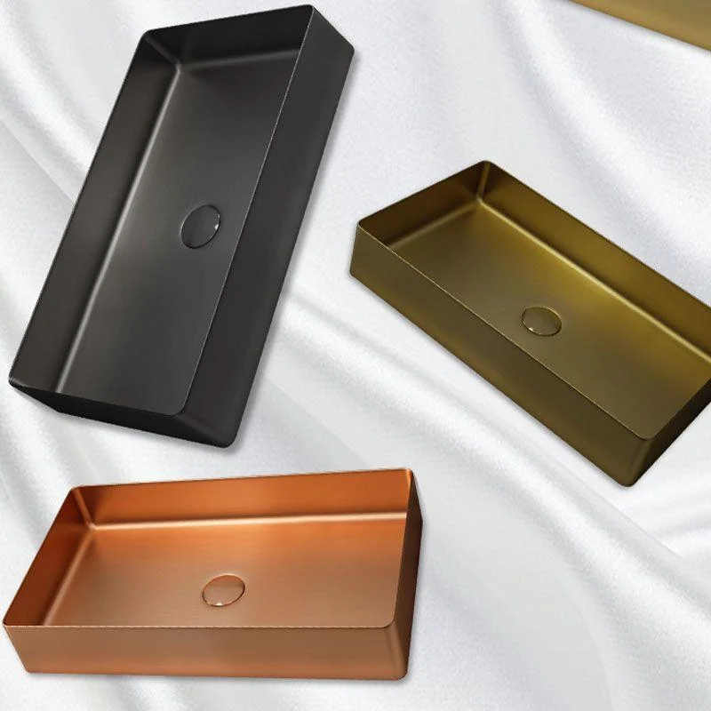 Contemporary Bathroom Sink Metal Rectangular Vessel Bathroom Sink with Pop-Up Drain -Bathlova