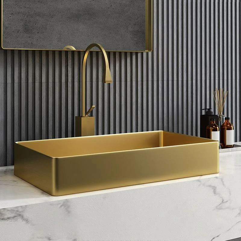 Contemporary Bathroom Sink Metal Rectangular Vessel Bathroom Sink with Pop-Up Drain -Bathlova