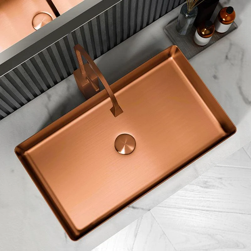 Contemporary Bathroom Sink Metal Rectangular Vessel Bathroom Sink with Pop-Up Drain -Bathlova