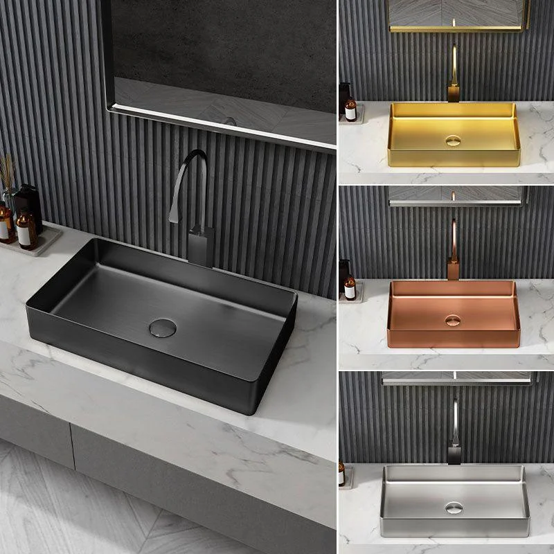 Contemporary Bathroom Sink Metal Rectangular Vessel Bathroom Sink with Pop-Up Drain -Bathlova