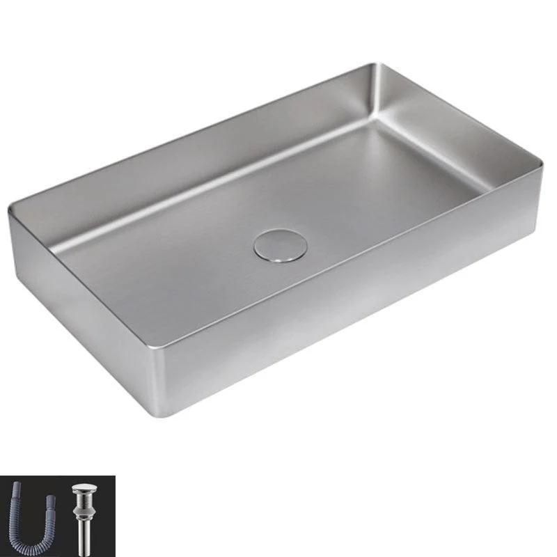 Contemporary Bathroom Sink Metal Rectangular Vessel Bathroom Sink with Pop-Up Drain -Bathlova