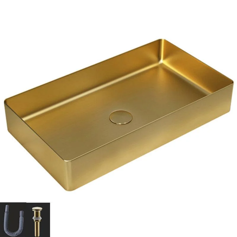 Contemporary Bathroom Sink Metal Rectangular Vessel Bathroom Sink with Pop-Up Drain -Bathlova