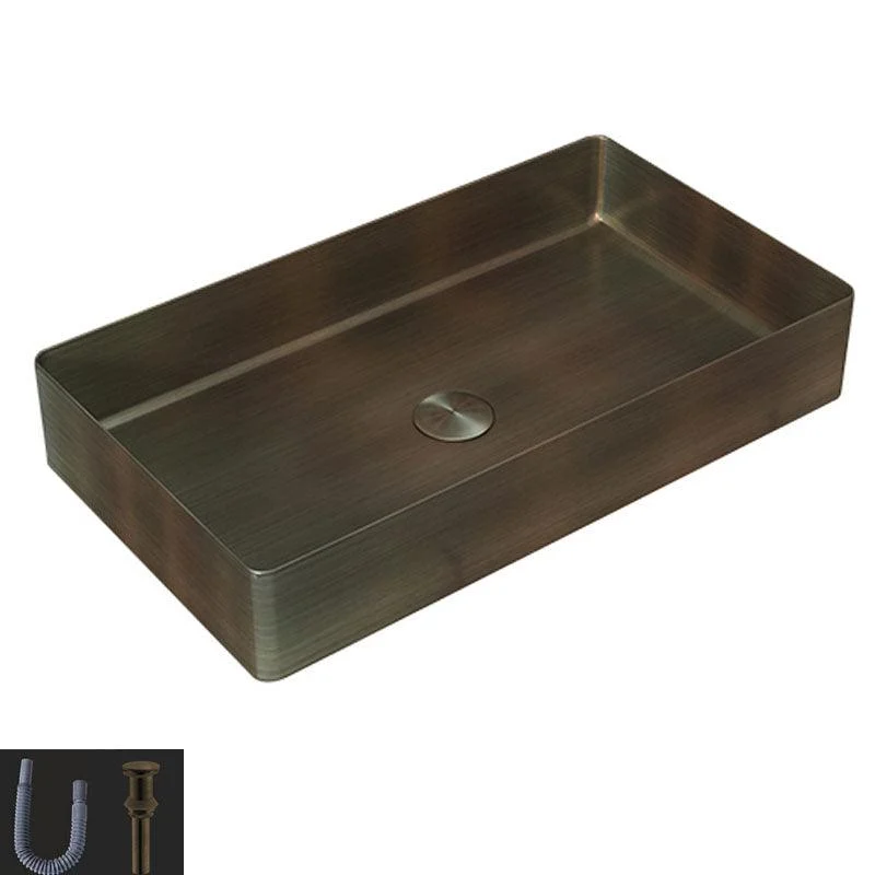 Contemporary Bathroom Sink Metal Rectangular Vessel Bathroom Sink with Pop-Up Drain -Bathlova