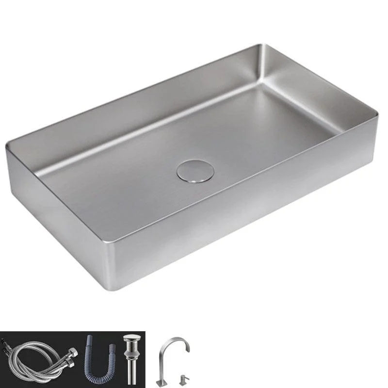 Contemporary Bathroom Sink Metal Rectangular Vessel Bathroom Sink with Pop-Up Drain -Bathlova