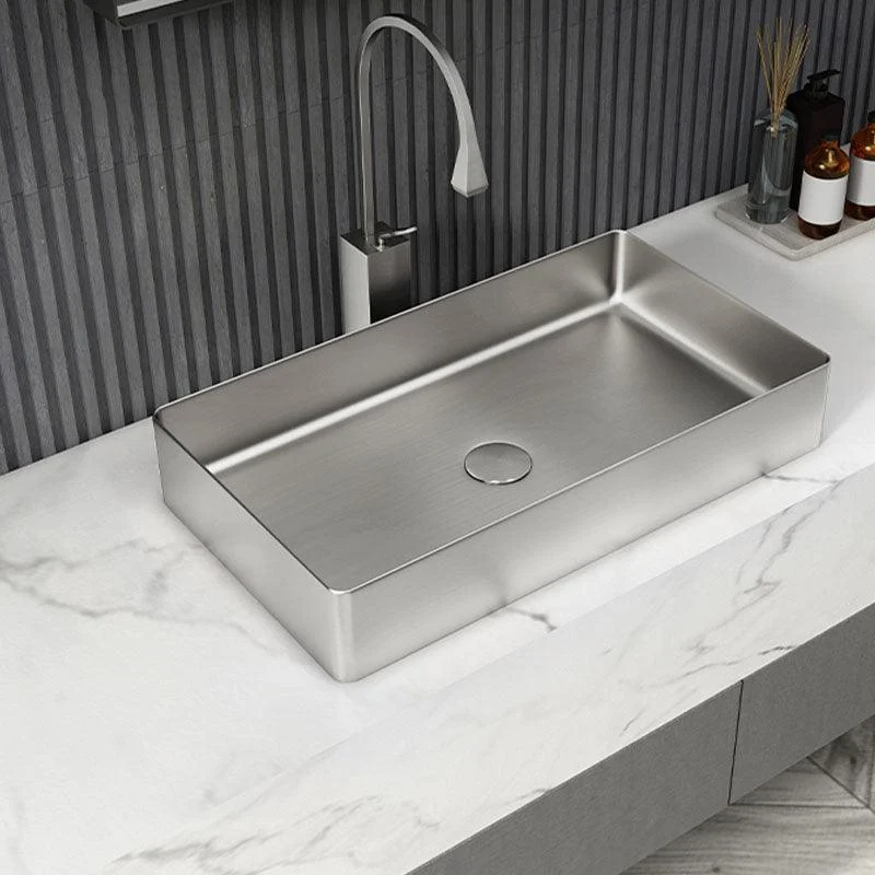 Contemporary Bathroom Sink Metal Rectangular Vessel Bathroom Sink with Pop-Up Drain -Bathlova