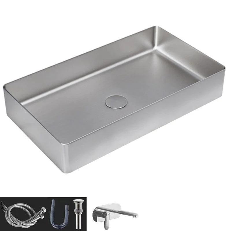 Contemporary Bathroom Sink Metal Rectangular Vessel Bathroom Sink with Pop-Up Drain -Bathlova