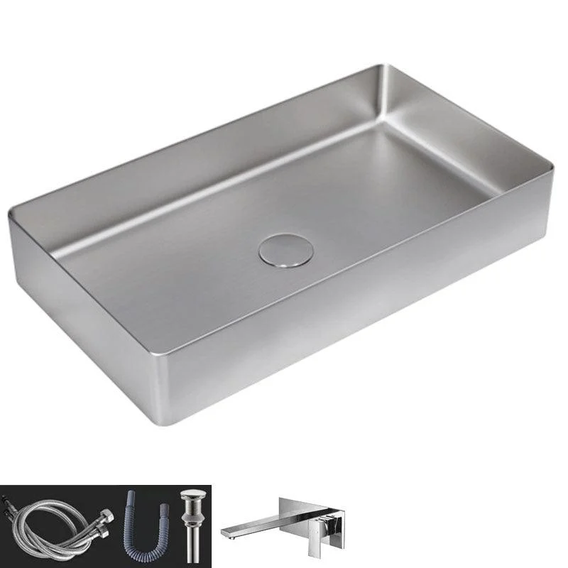 Contemporary Bathroom Sink Metal Rectangular Vessel Bathroom Sink with Pop-Up Drain -Bathlova