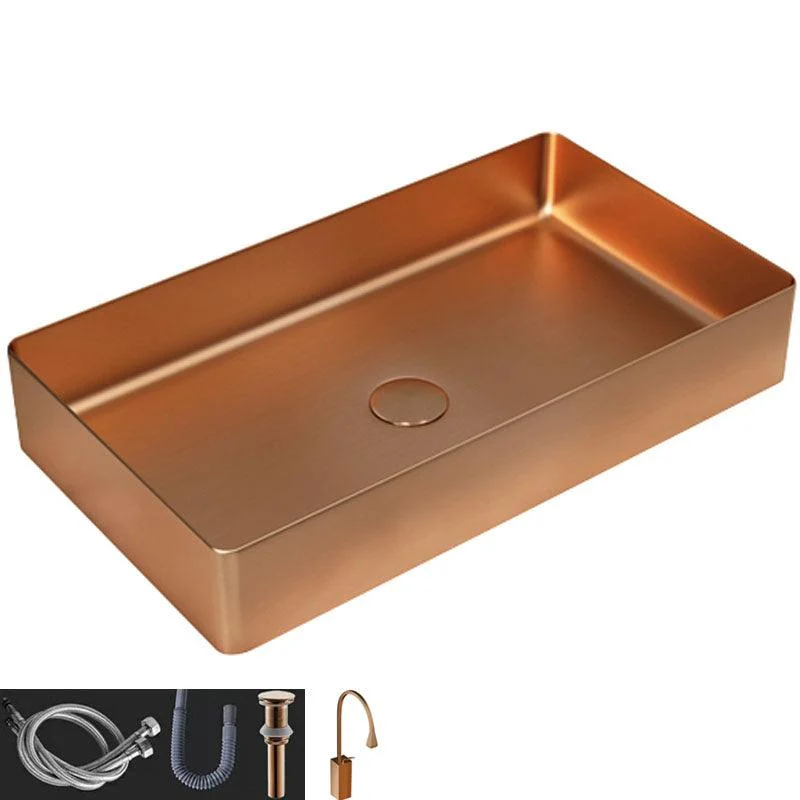 Contemporary Bathroom Sink Metal Rectangular Vessel Bathroom Sink with Pop-Up Drain -Bathlova