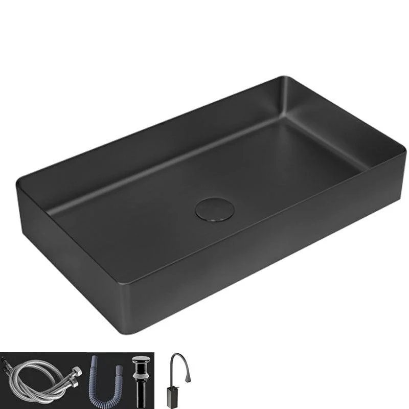 Contemporary Bathroom Sink Metal Rectangular Vessel Bathroom Sink with Pop-Up Drain -Bathlova