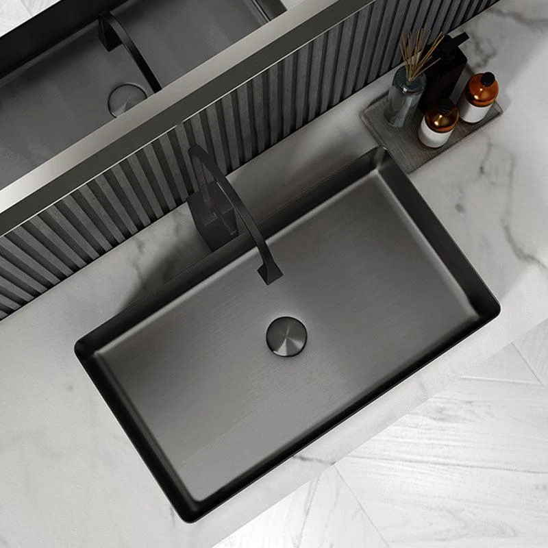 Contemporary Bathroom Sink Metal Rectangular Vessel Bathroom Sink with Pop-Up Drain -Bathlova