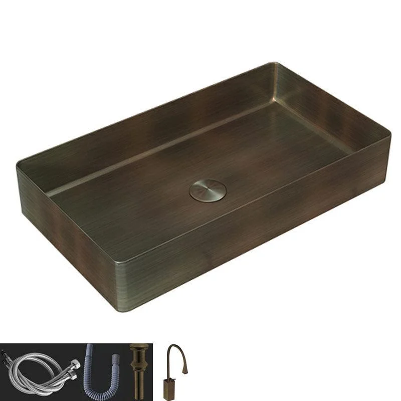 Contemporary Bathroom Sink Metal Rectangular Vessel Bathroom Sink with Pop-Up Drain -Bathlova