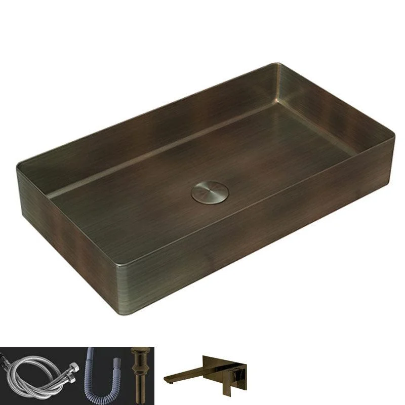 Contemporary Bathroom Sink Metal Rectangular Vessel Bathroom Sink with Pop-Up Drain -Bathlova