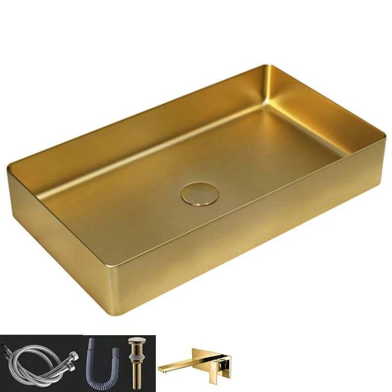 Contemporary Bathroom Sink Metal Rectangular Vessel Bathroom Sink with Pop-Up Drain -Bathlova