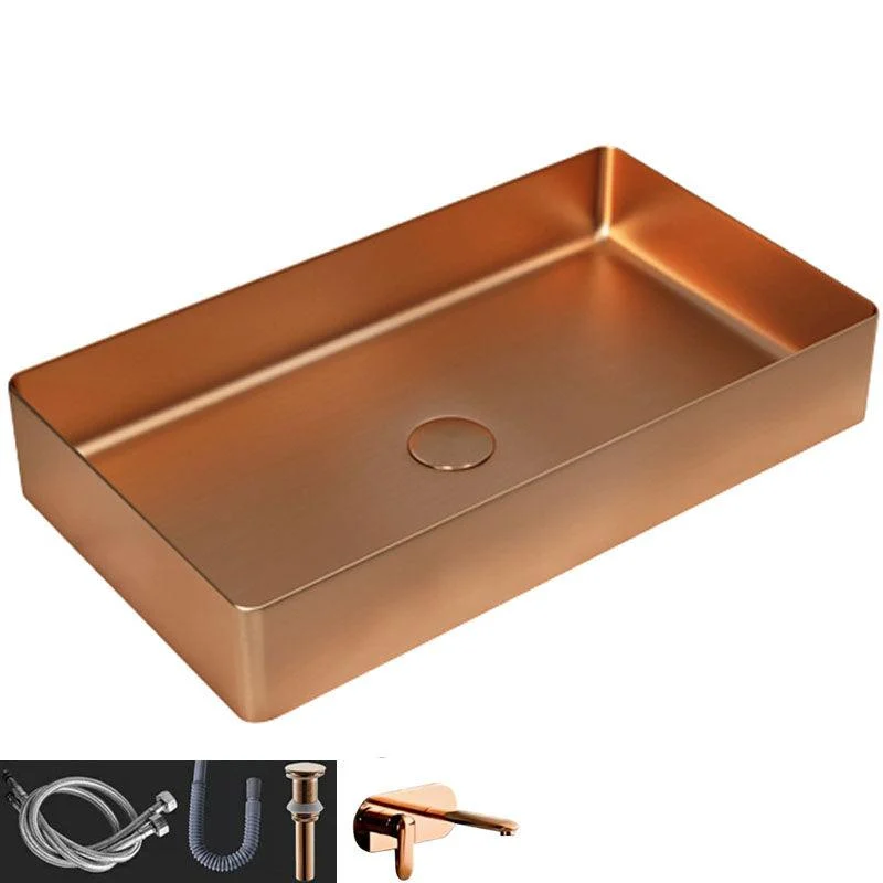 Contemporary Bathroom Sink Metal Rectangular Vessel Bathroom Sink with Pop-Up Drain -Bathlova