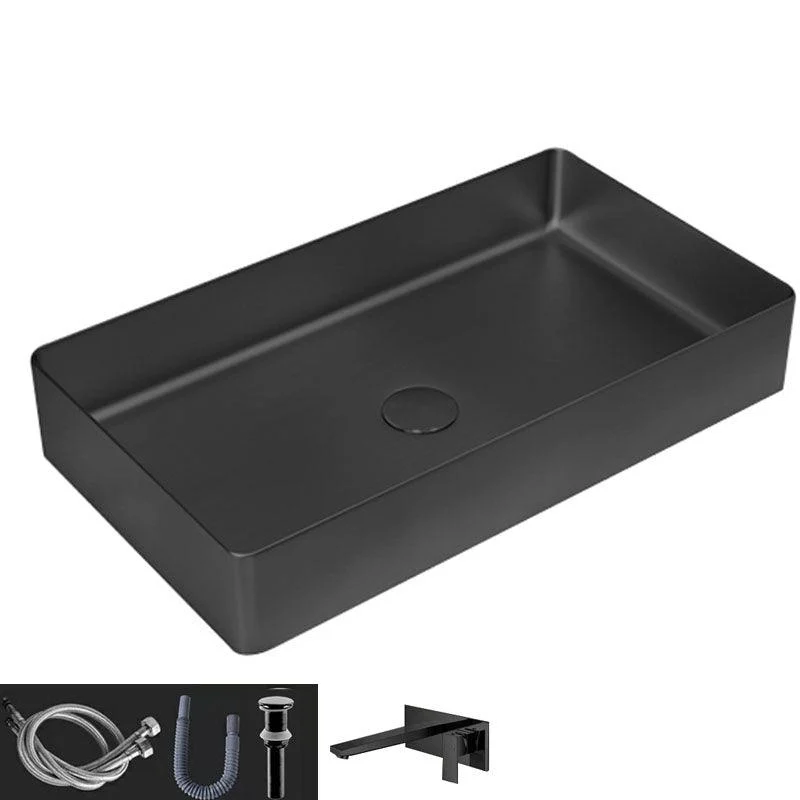 Contemporary Bathroom Sink Metal Rectangular Vessel Bathroom Sink with Pop-Up Drain -Bathlova