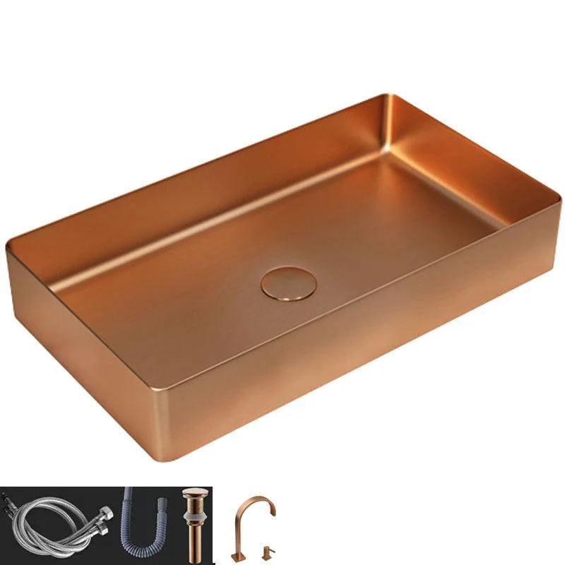 Contemporary Bathroom Sink Metal Rectangular Vessel Bathroom Sink with Pop-Up Drain -Bathlova