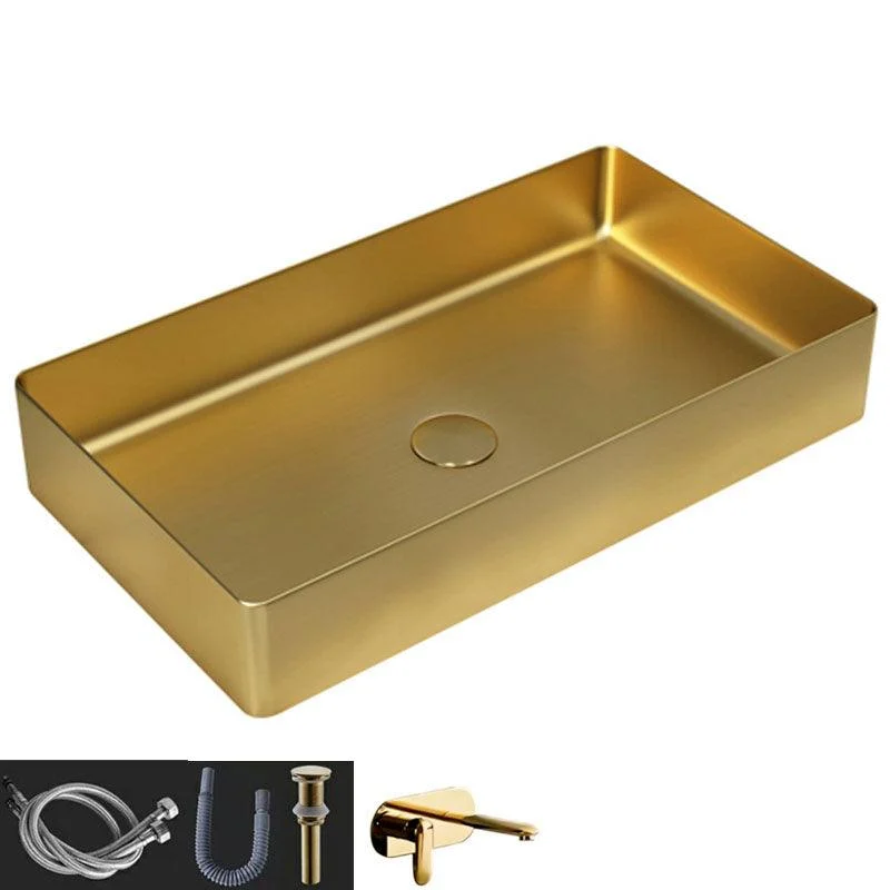 Contemporary Bathroom Sink Metal Rectangular Vessel Bathroom Sink with Pop-Up Drain -Bathlova