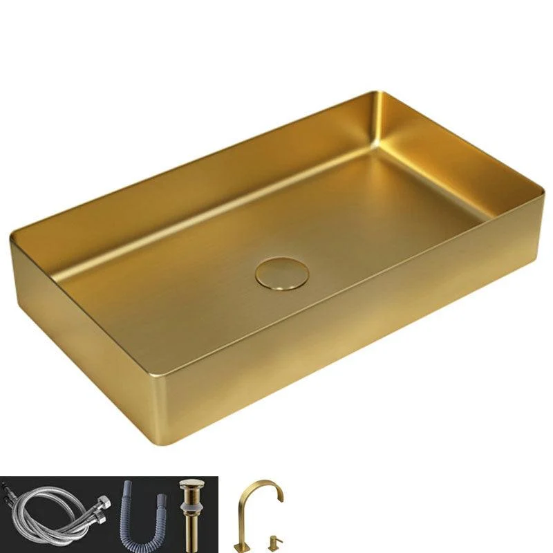 Contemporary Bathroom Sink Metal Rectangular Vessel Bathroom Sink with Pop-Up Drain -Bathlova