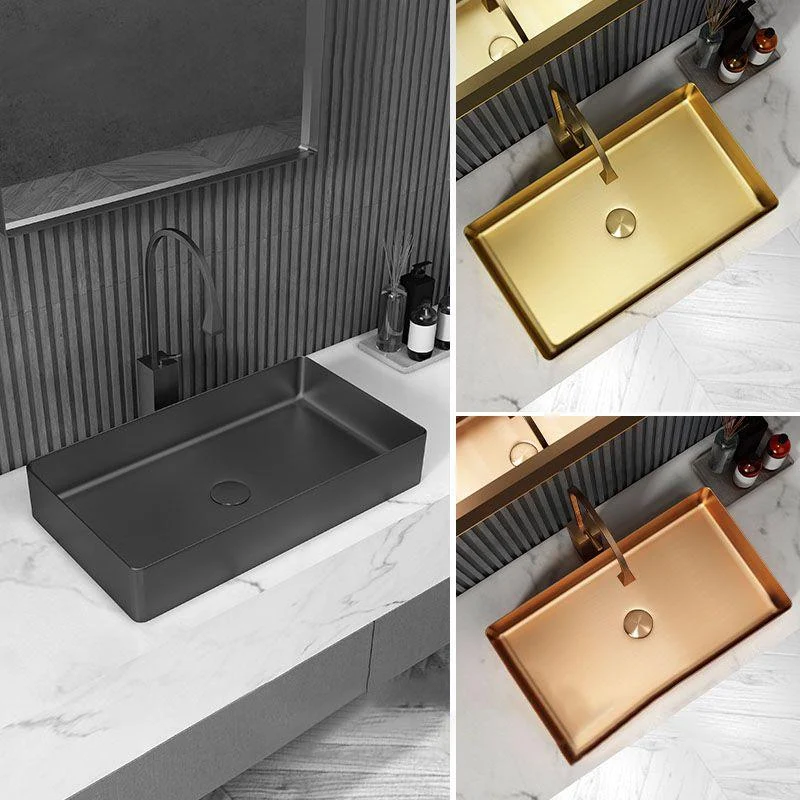 Contemporary Bathroom Sink Metal Rectangular Vessel Bathroom Sink with Pop-Up Drain -Bathlova