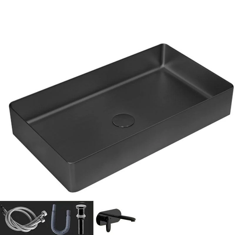 Contemporary Bathroom Sink Metal Rectangular Vessel Bathroom Sink with Pop-Up Drain -Bathlova