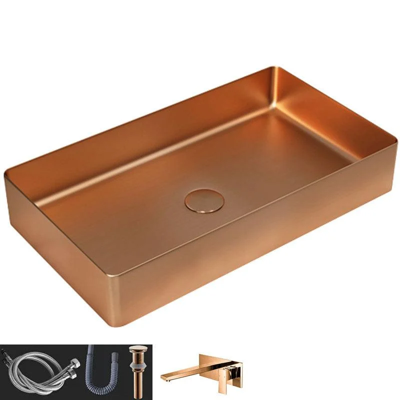 Contemporary Bathroom Sink Metal Rectangular Vessel Bathroom Sink with Pop-Up Drain -Bathlova