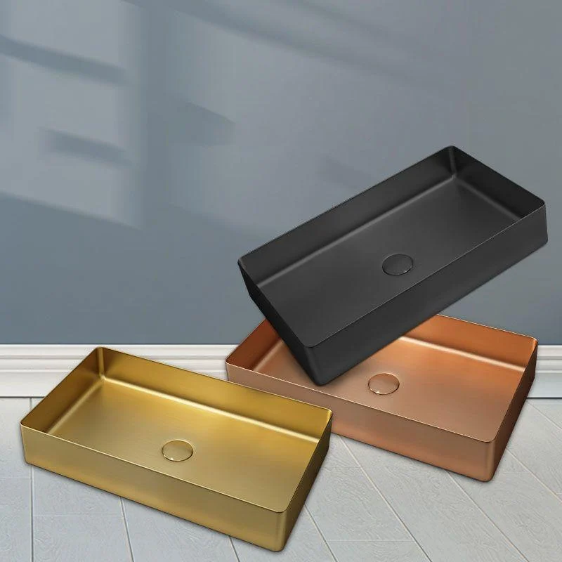 Contemporary Bathroom Sink Metal Rectangular Vessel Bathroom Sink with Pop-Up Drain -Bathlova