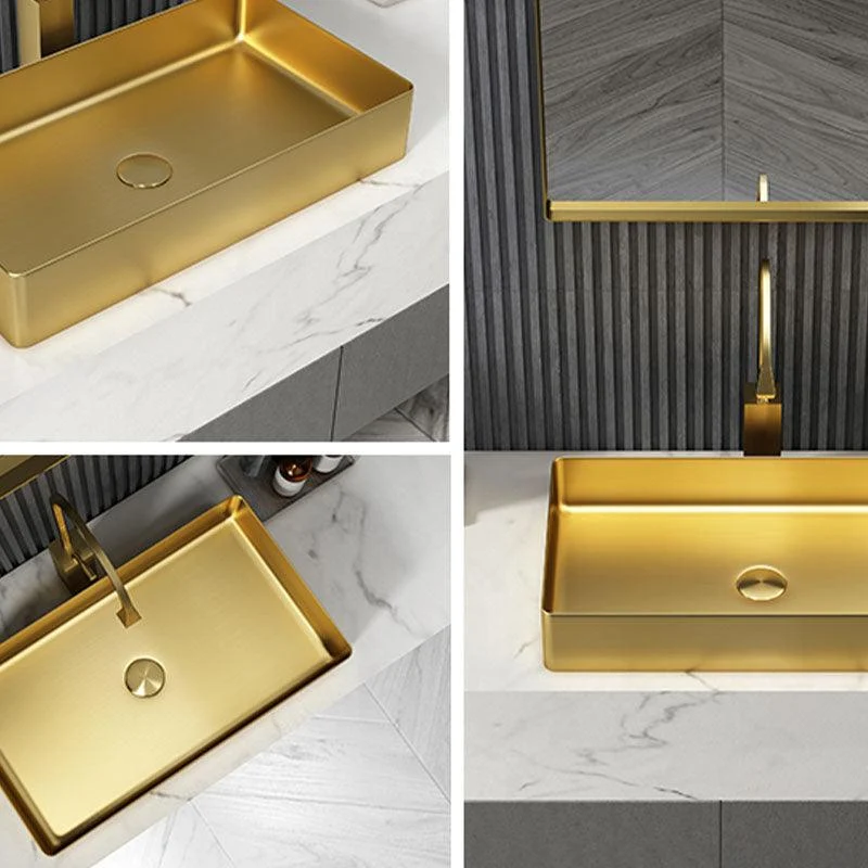 Contemporary Bathroom Sink Metal Rectangular Vessel Bathroom Sink with Pop-Up Drain -Bathlova