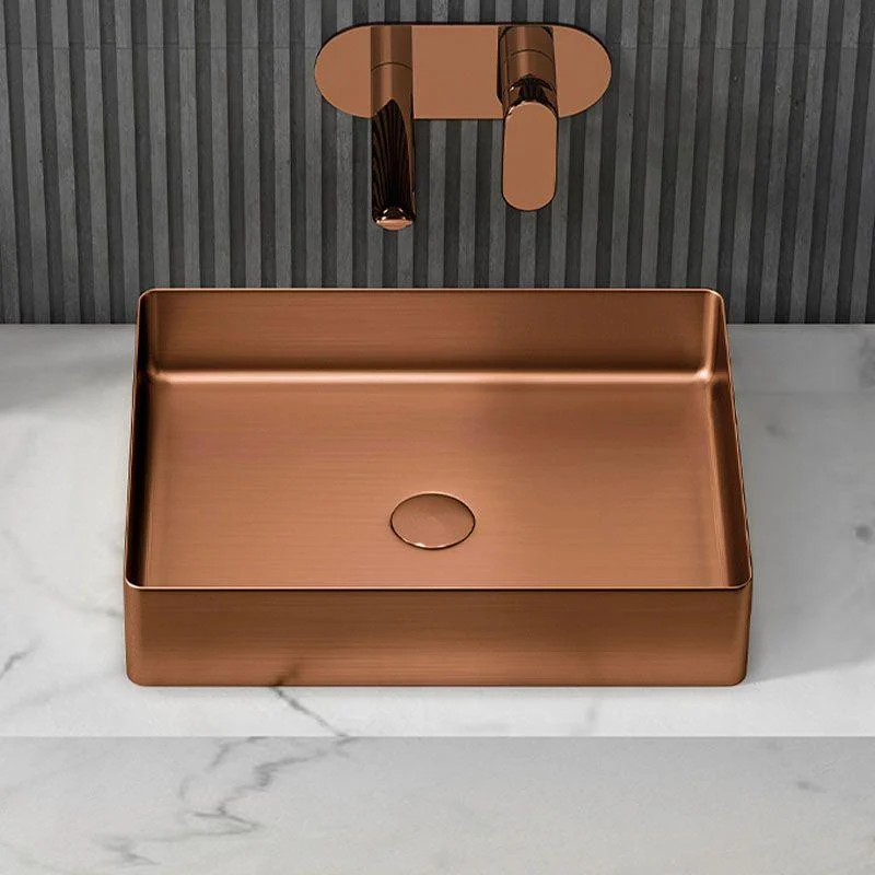 Contemporary Bathroom Sink Metal Rectangular Vessel Sink with Pop-Up Drain -Bathlova