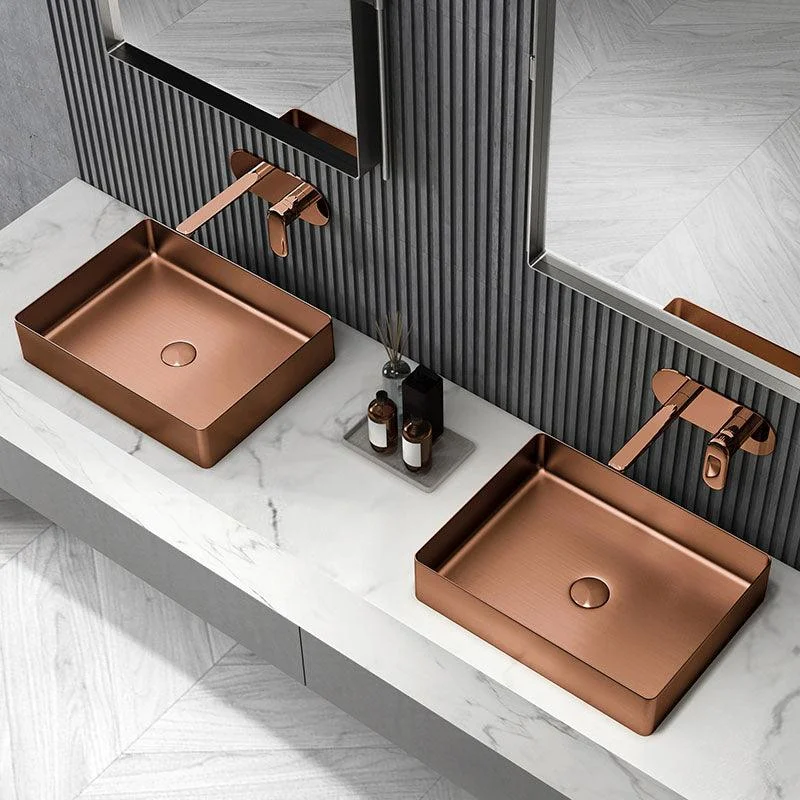 Contemporary Bathroom Sink Metal Rectangular Vessel Sink with Pop-Up Drain -Bathlova