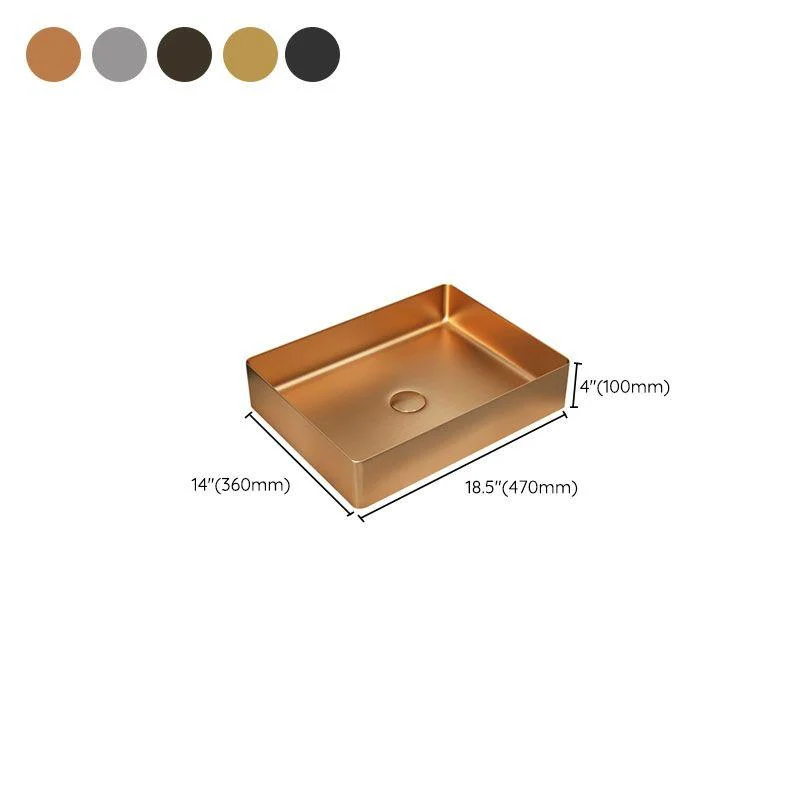 Contemporary Bathroom Sink Metal Rectangular Vessel Sink with Pop-Up Drain -Bathlova