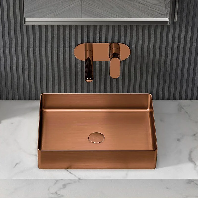 Contemporary Bathroom Sink Metal Rectangular Vessel Sink with Pop-Up Drain -Bathlova