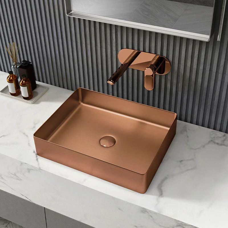 Contemporary Bathroom Sink Metal Rectangular Vessel Sink with Pop-Up Drain -Bathlova