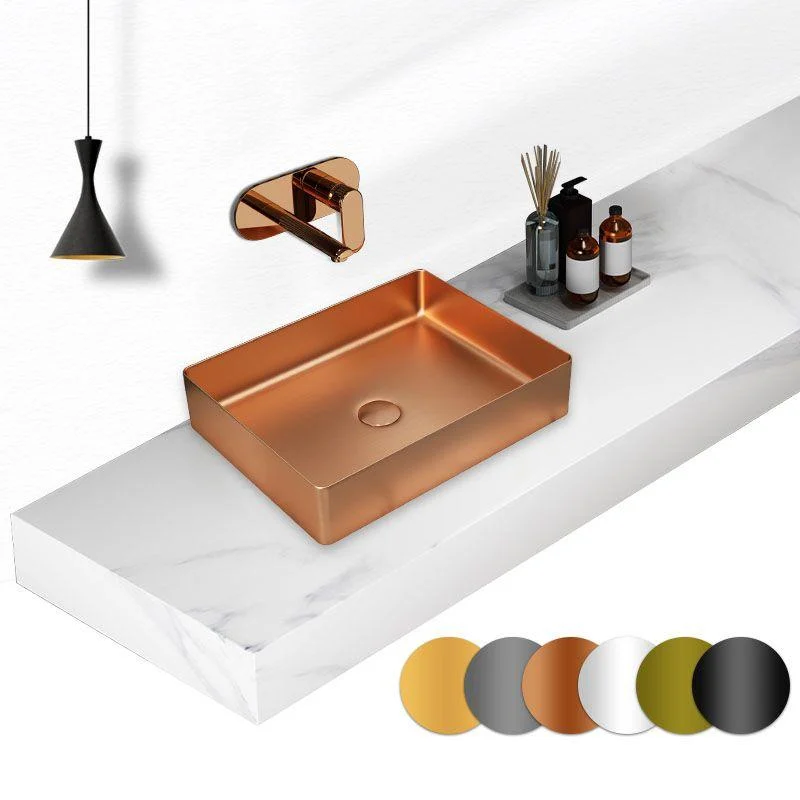 Contemporary Bathroom Sink Metal Rectangular Vessel Sink with Pop-Up Drain -Bathlova