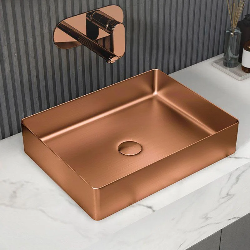 Contemporary Bathroom Sink Metal Rectangular Vessel Sink with Pop-Up Drain -Bathlova