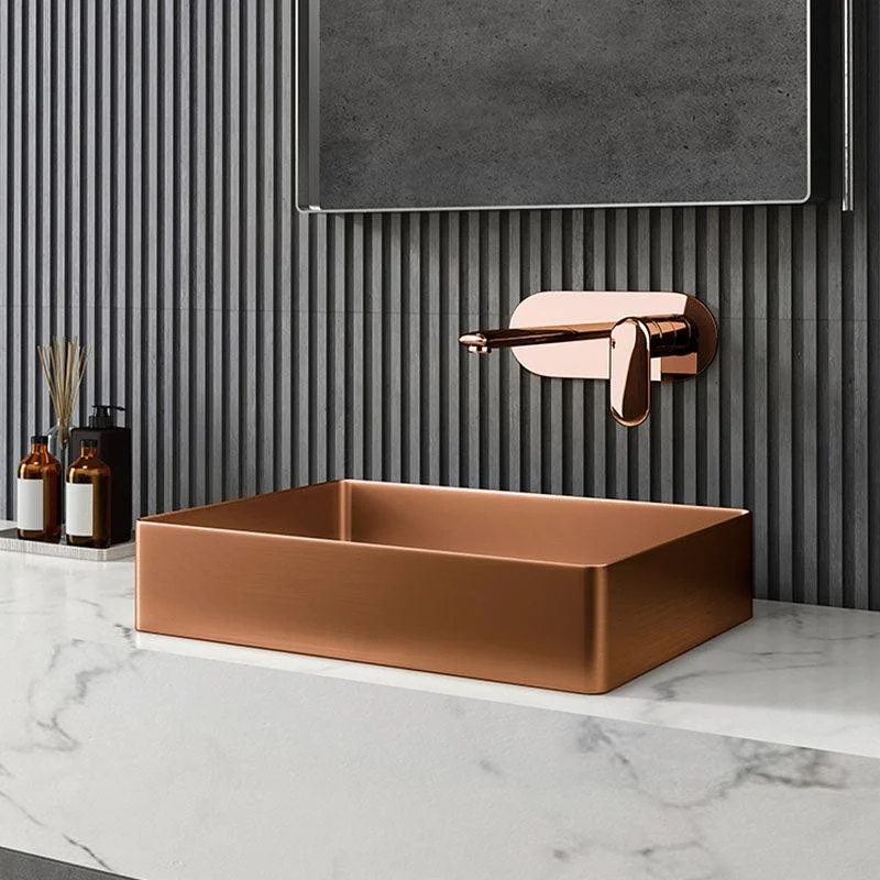 Contemporary Bathroom Sink Metal Rectangular Vessel Sink with Pop-Up Drain -Bathlova