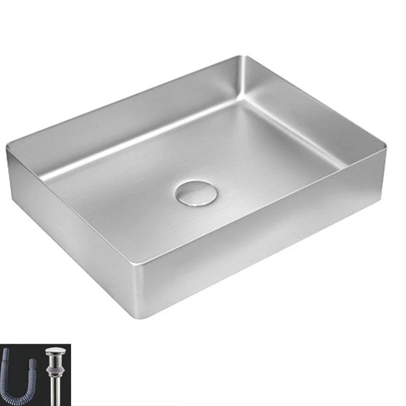 Contemporary Bathroom Sink Metal Rectangular Vessel Sink with Pop-Up Drain -Bathlova