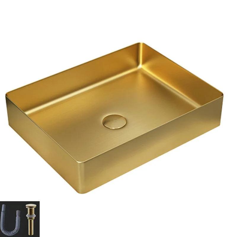 Contemporary Bathroom Sink Metal Rectangular Vessel Sink with Pop-Up Drain -Bathlova