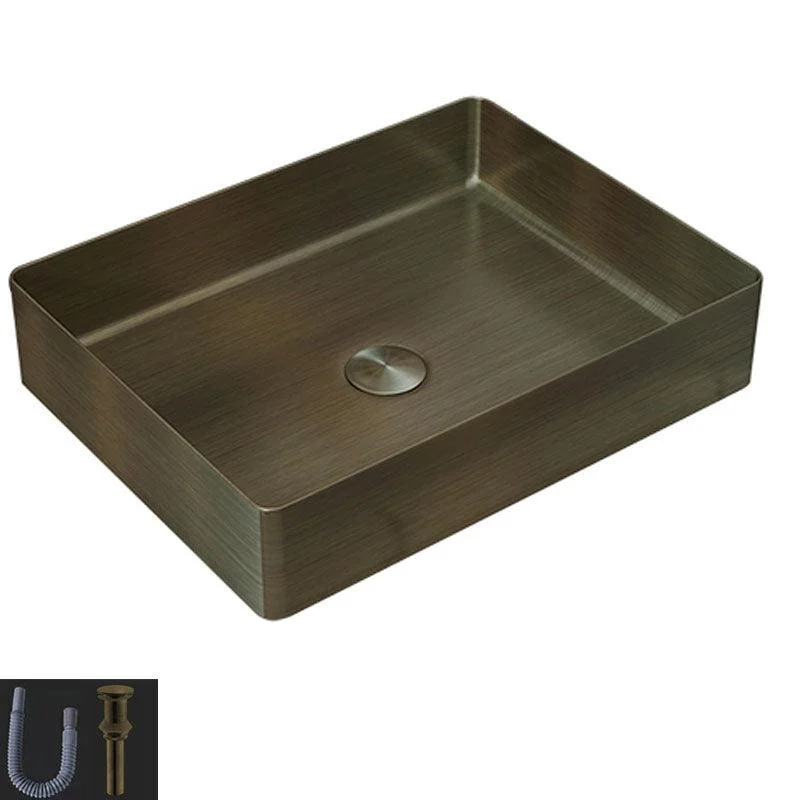 Contemporary Bathroom Sink Metal Rectangular Vessel Sink with Pop-Up Drain -Bathlova