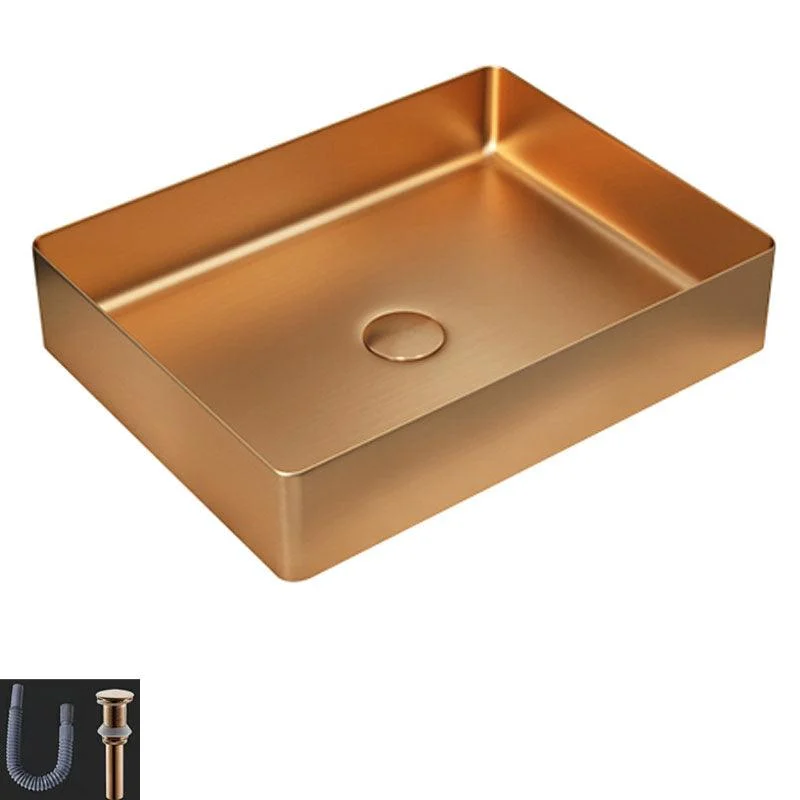 Contemporary Bathroom Sink Metal Rectangular Vessel Sink with Pop-Up Drain -Bathlova