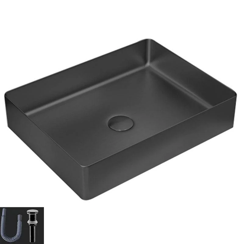 Contemporary Bathroom Sink Metal Rectangular Vessel Sink with Pop-Up Drain -Bathlova